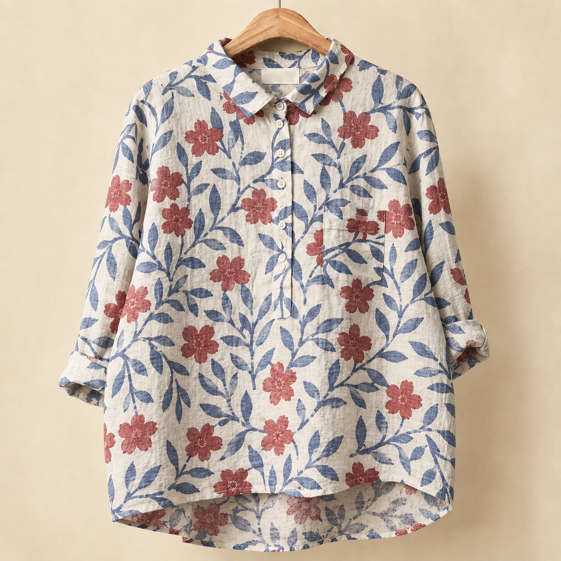Lucia-Sage Vintage Blouse - Ivory Red Floral