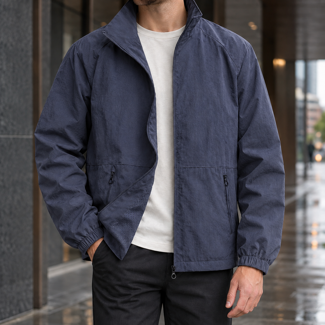 Nicholas Stand Collar Jacket - Dark Blue