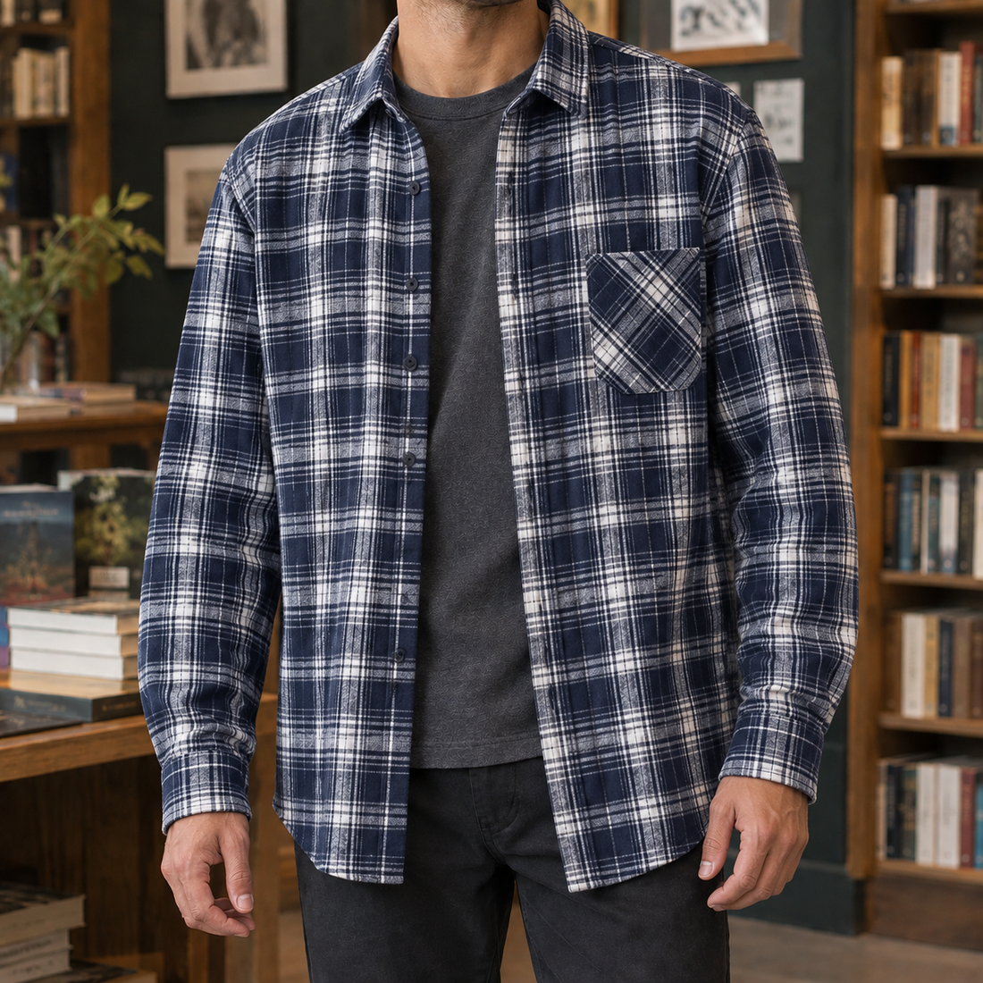 Nathan-Dean Plaid Overshirt - Navy Blue