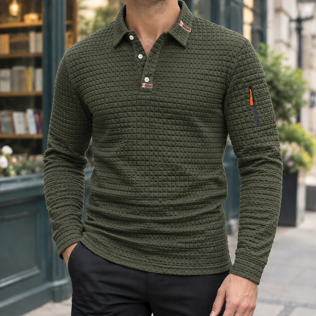 Cyprian Textured Polo - Army Green