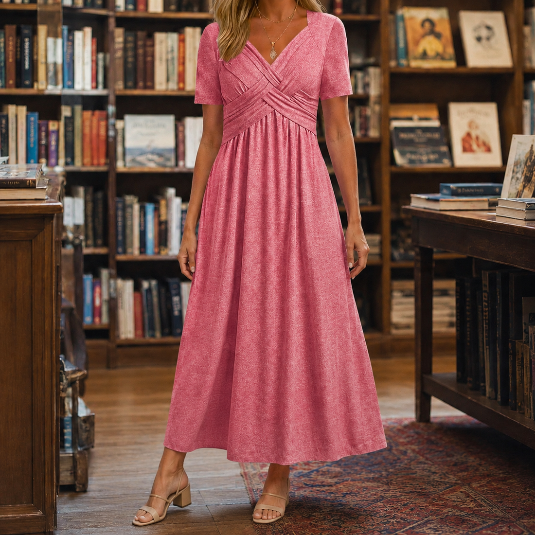 Mireille-Jane Surplice Midi Dress - Pink