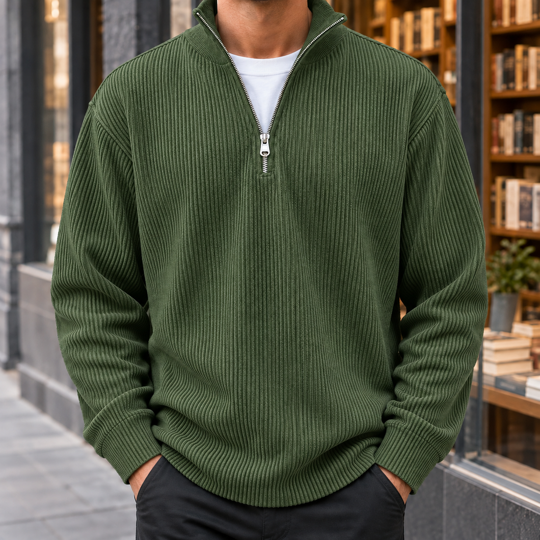 Elliot Quarter Zip Pullover - Army Green