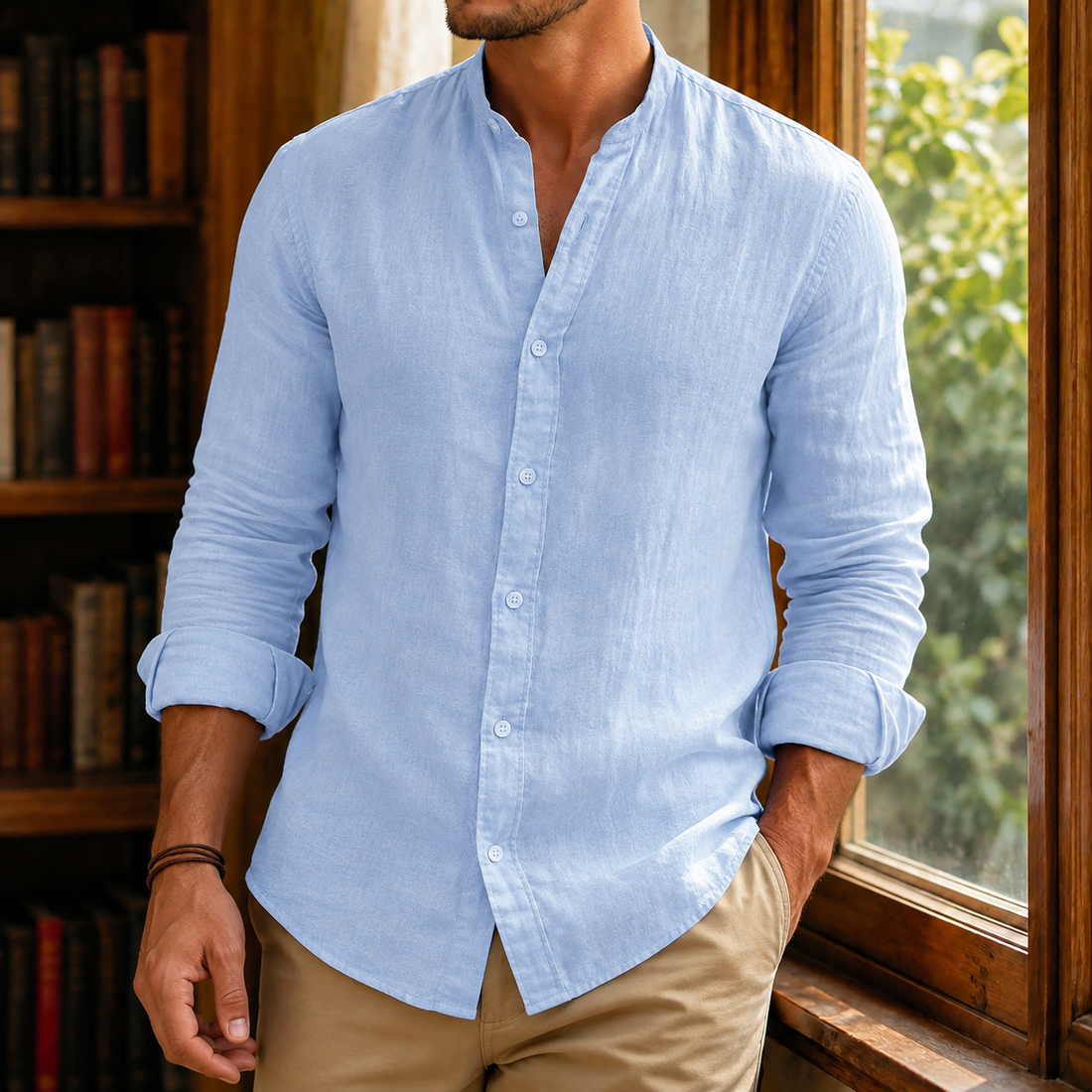 Knox Stand Collar Shirt - Hellblau