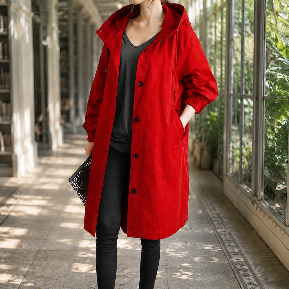 Zelda-Elise Hooded Overcoat - Red