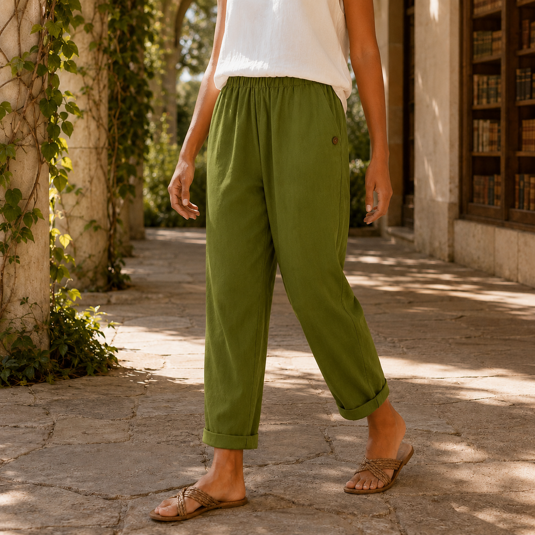 Giselle-Eve Relaxed Pants - Olive Green