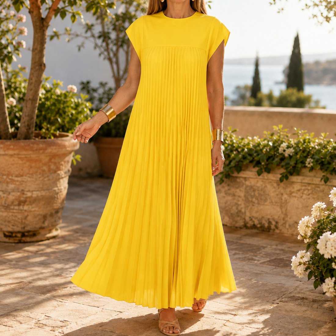 Willa Pleated Maxi Dress - Yellow