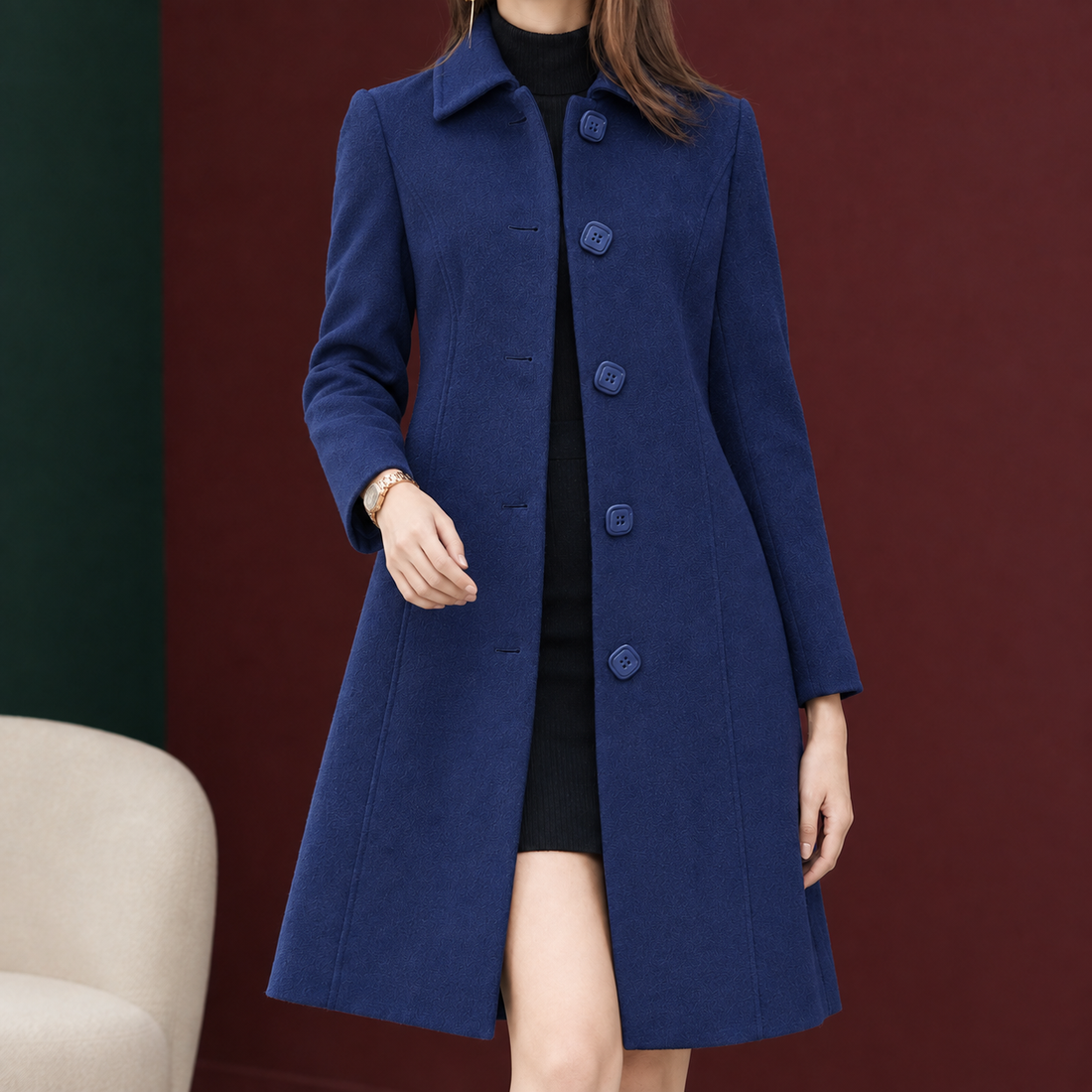 Ludovica-Jade A-Line Coat - Royal Blue Padded Lining