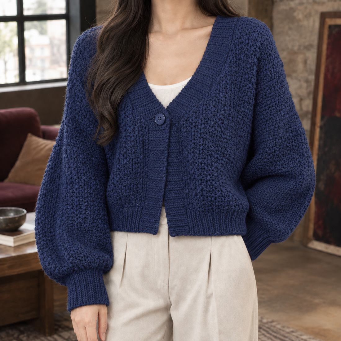 Morwenna-June Chunky Cardigan - Navy Blue