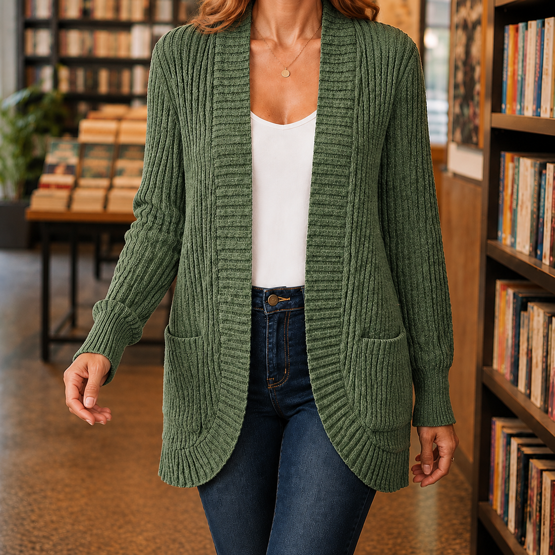 Eva Ribbed Cardigan - Fern Green