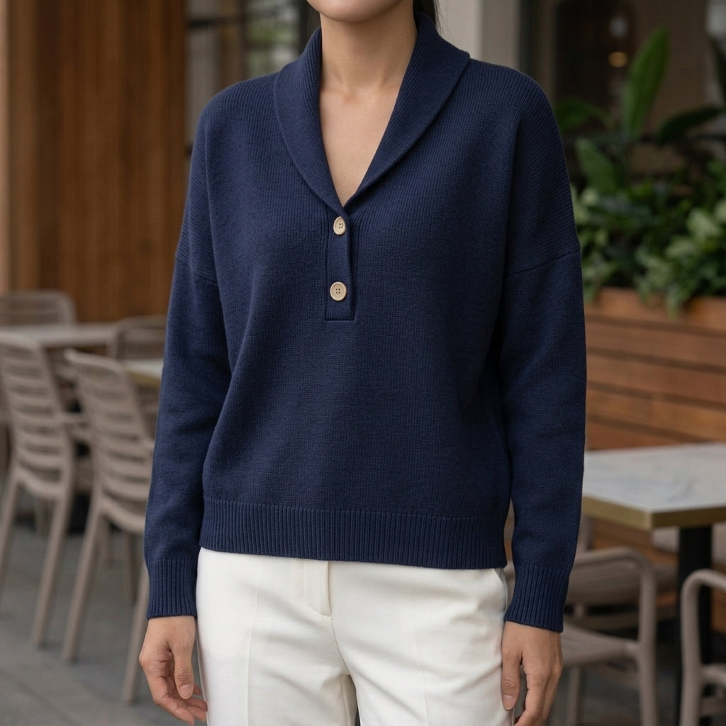 Camille Shawl Collar Sweater - Navy