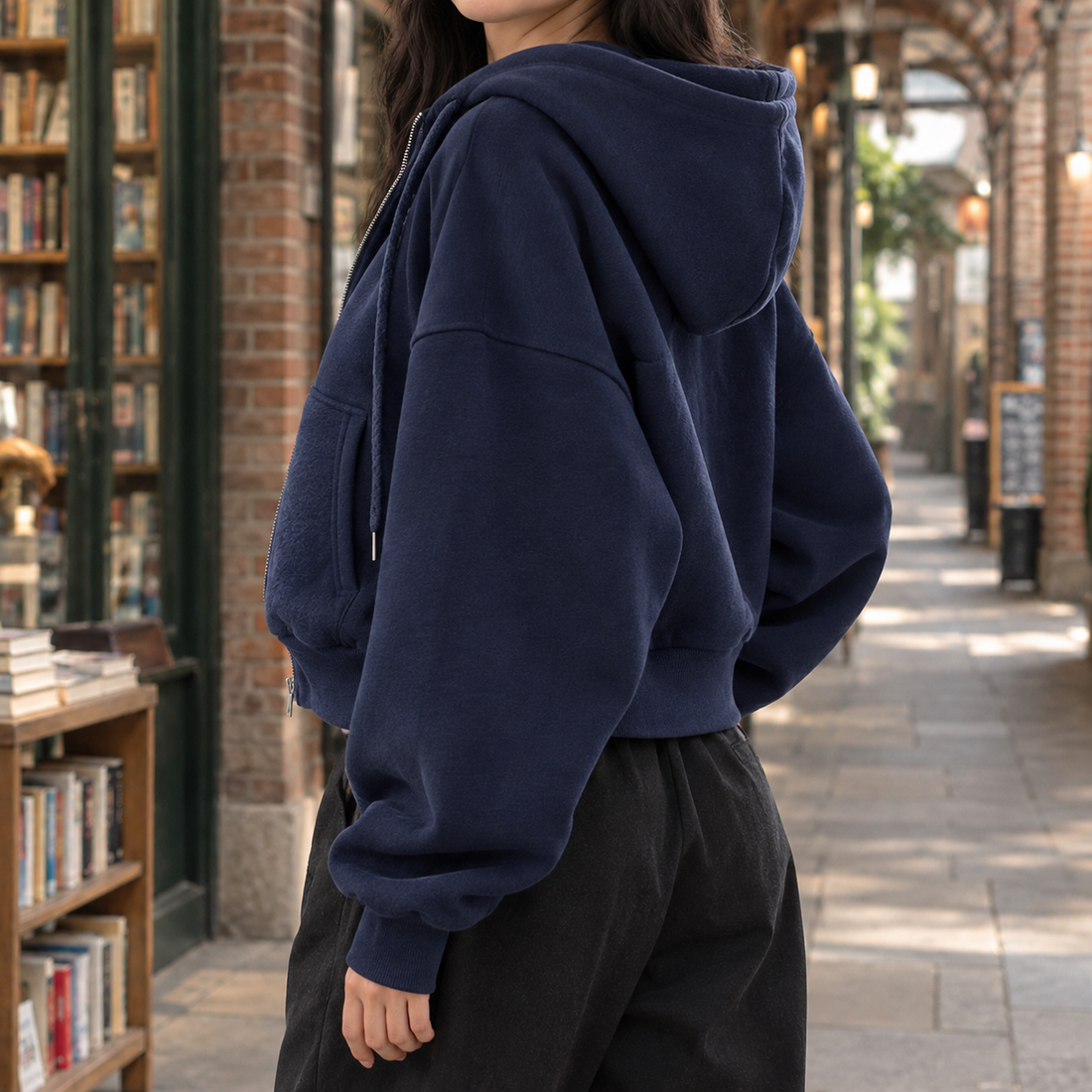 Maylis Cropped Hoodie - Navy Blue