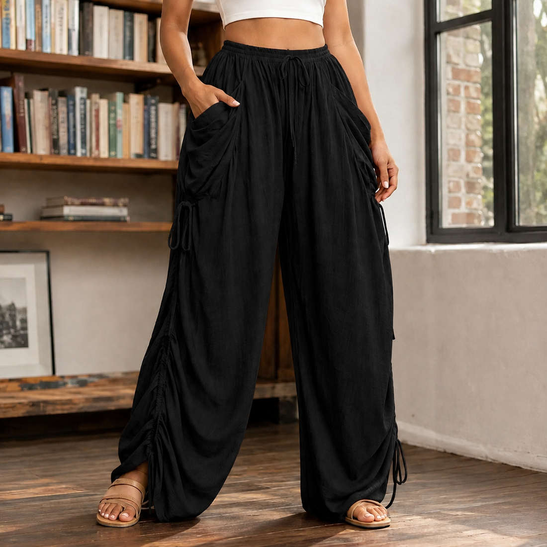 Caroline Ruched Harem Pants - Black