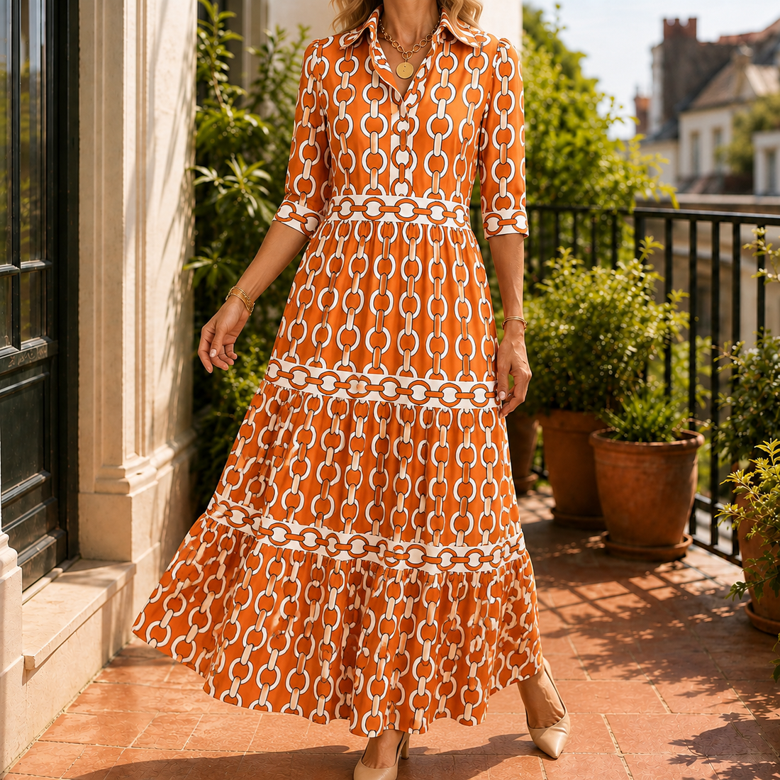 Thalia Tiered Maxi Dress - Orange