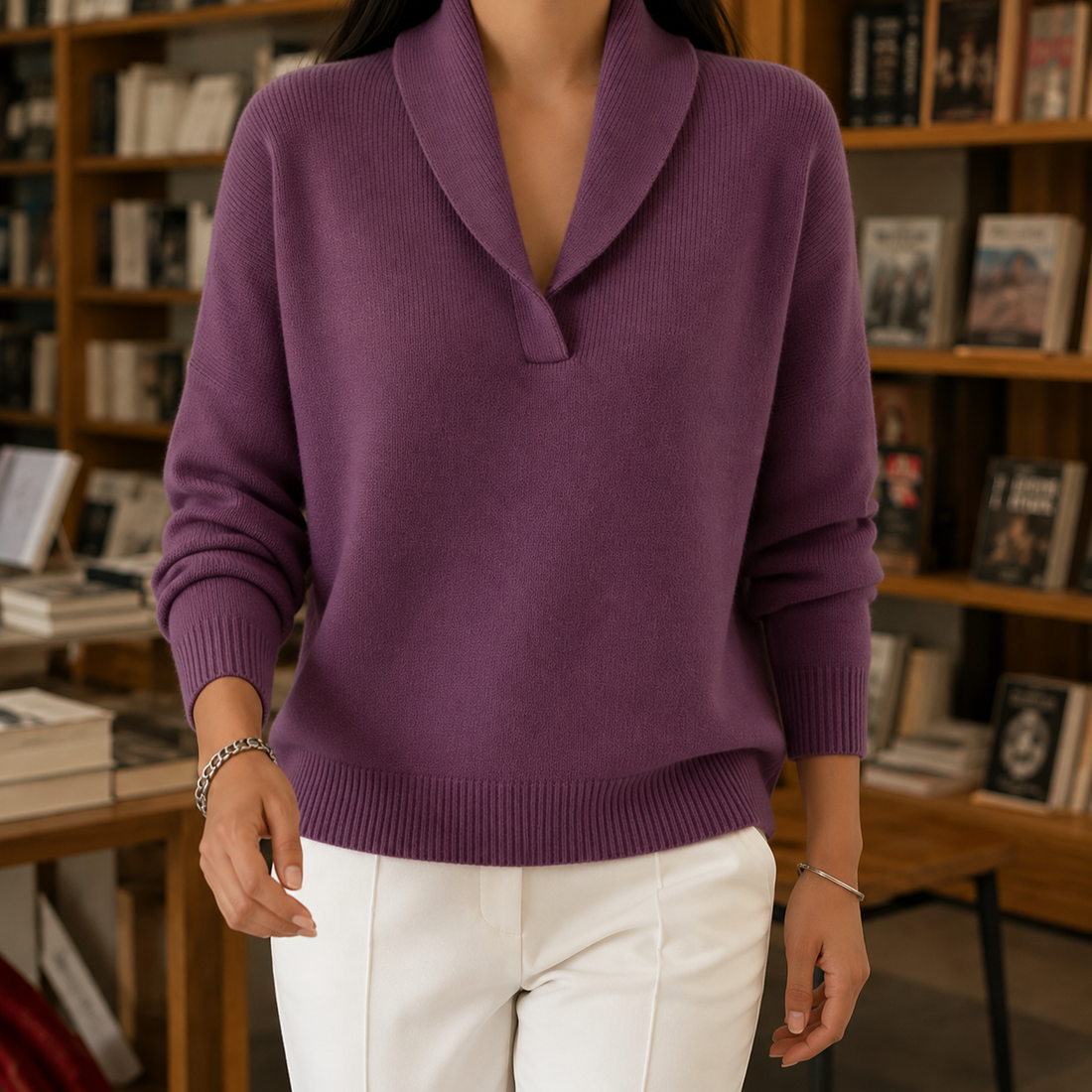 Madeleine Shawl Collar Sweater - Purple