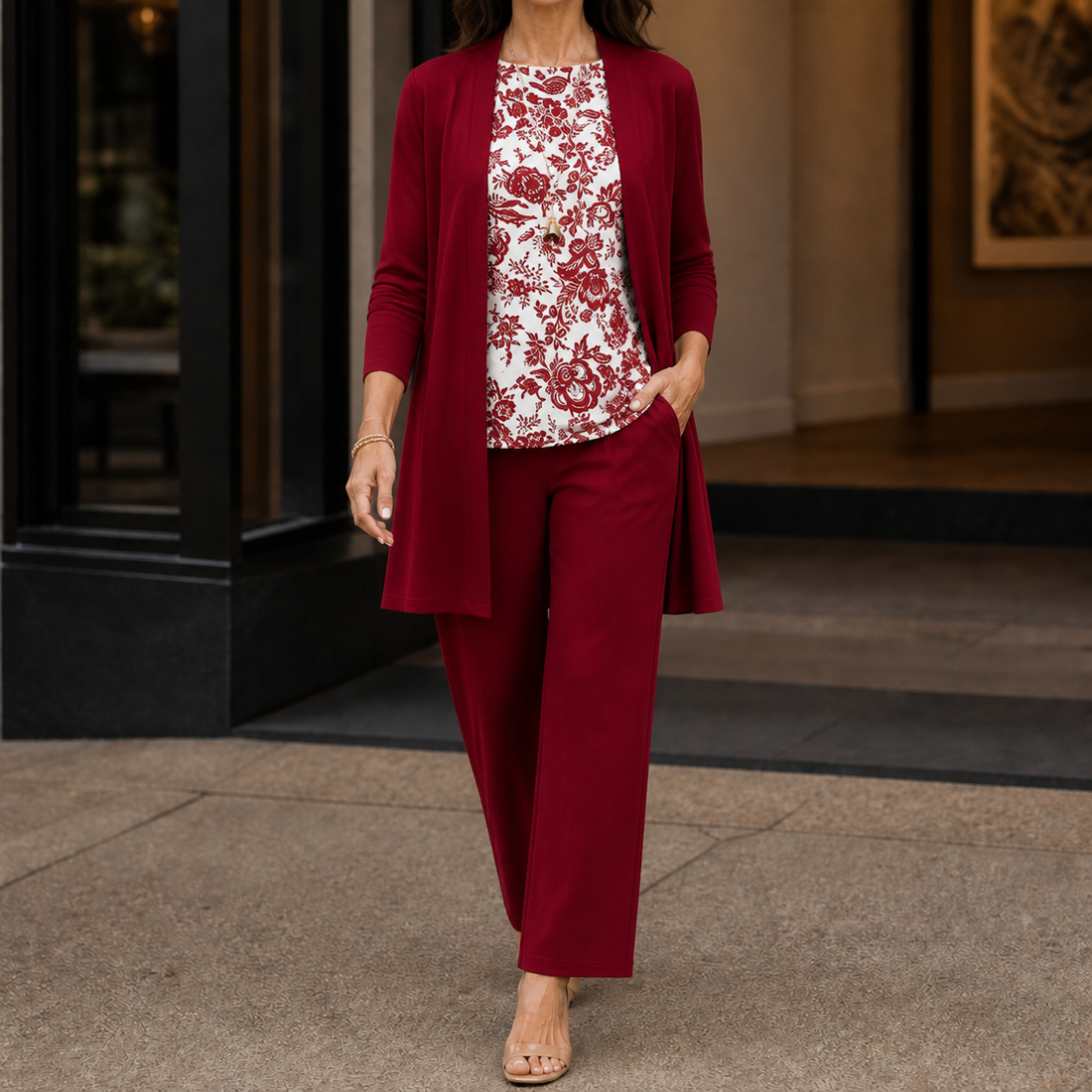 Ingrid-Belle Printed Three-Piece Set - White & Red