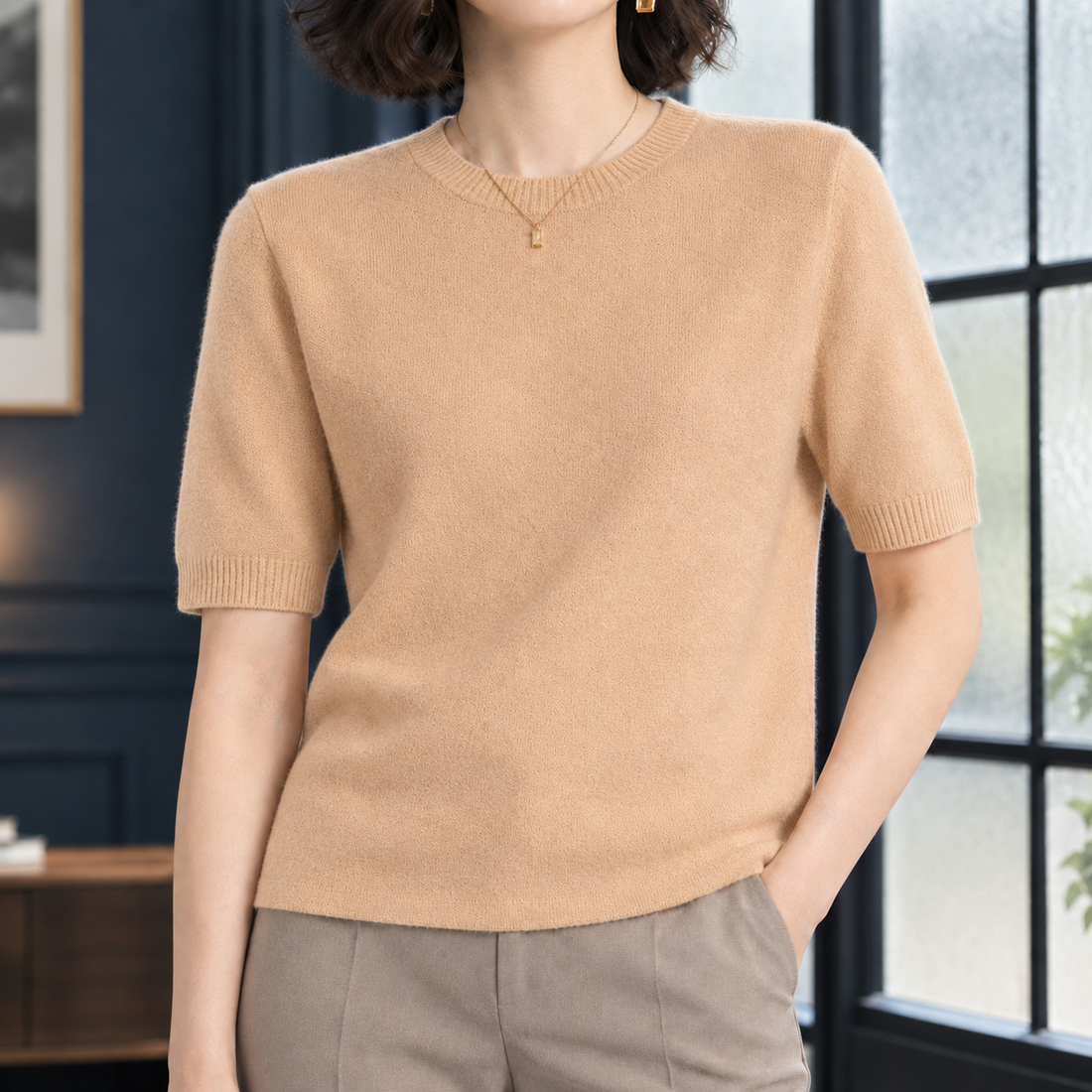 Sadie Crew Neck Sweater - Yellow Camel