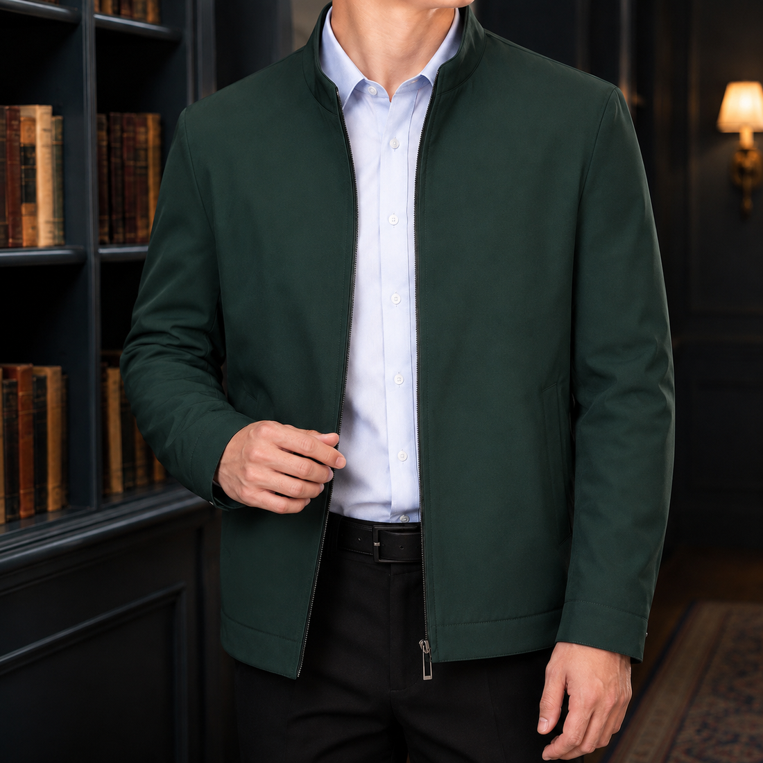 Barnaby Zip Jacket - Green Stand Collar