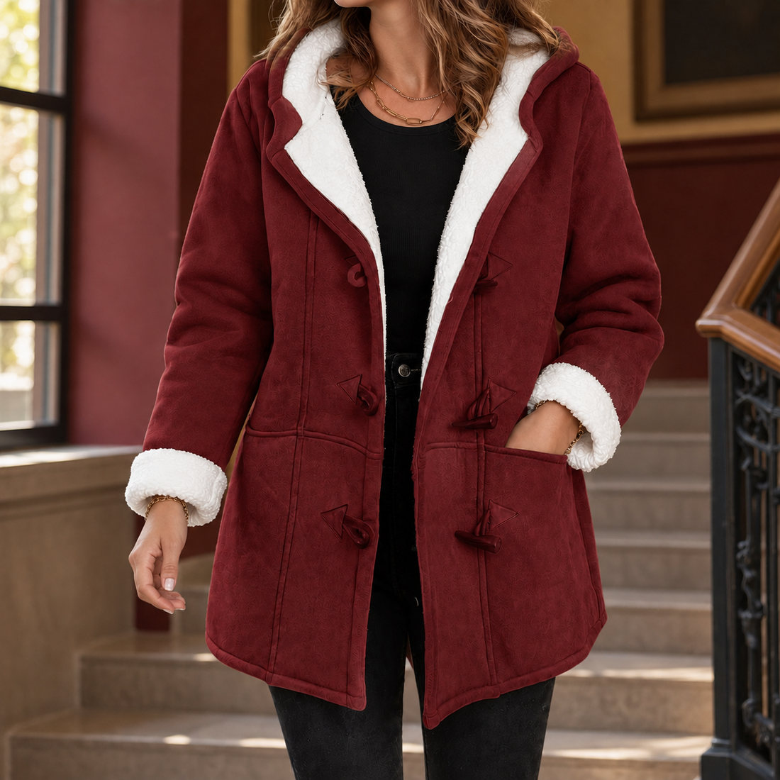 Tallulah-Mae Fleece-Lined Duffle Coat - Burgundy