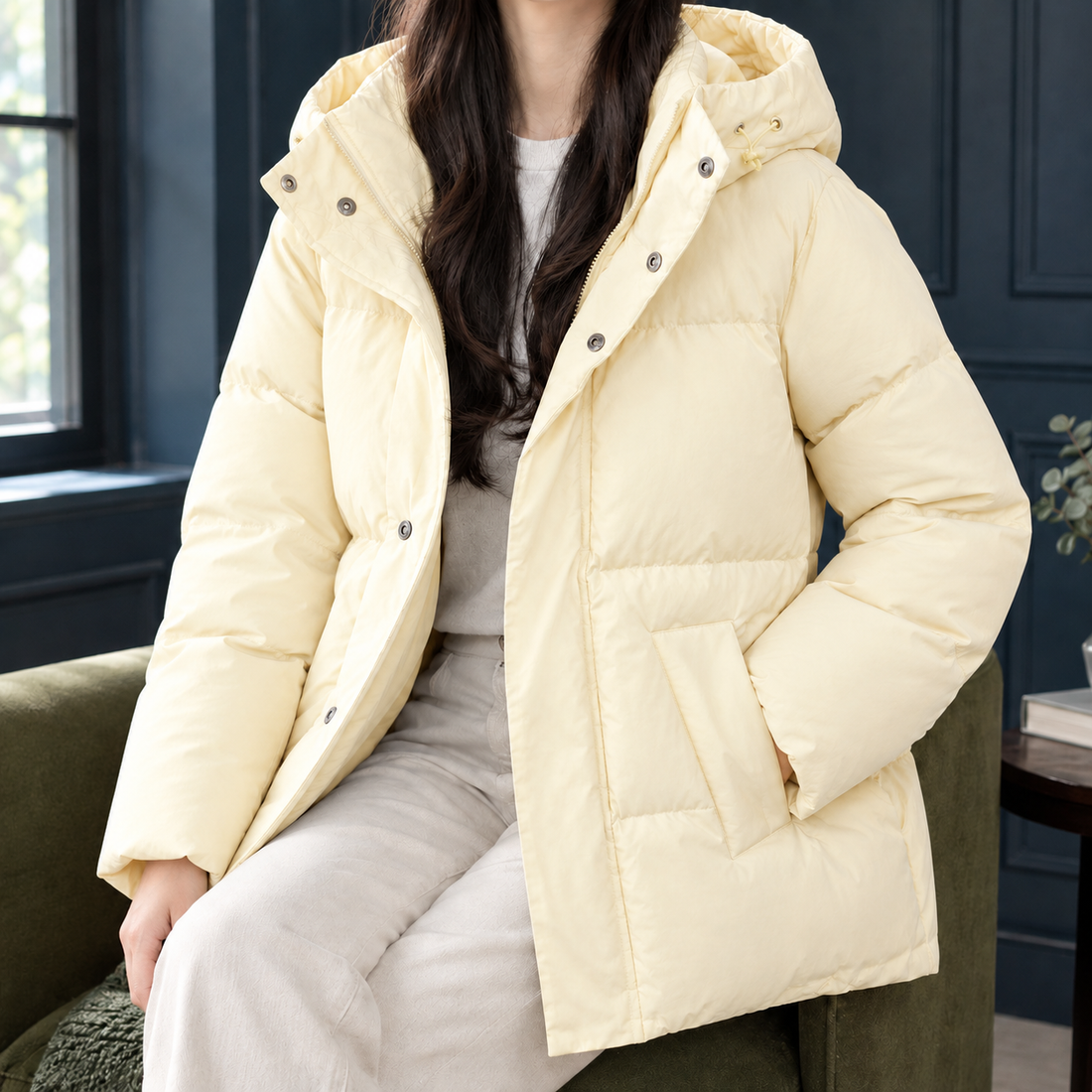 Laurel-Marie Hooded Puffer Jacket - Custard Yellow Genuine Product