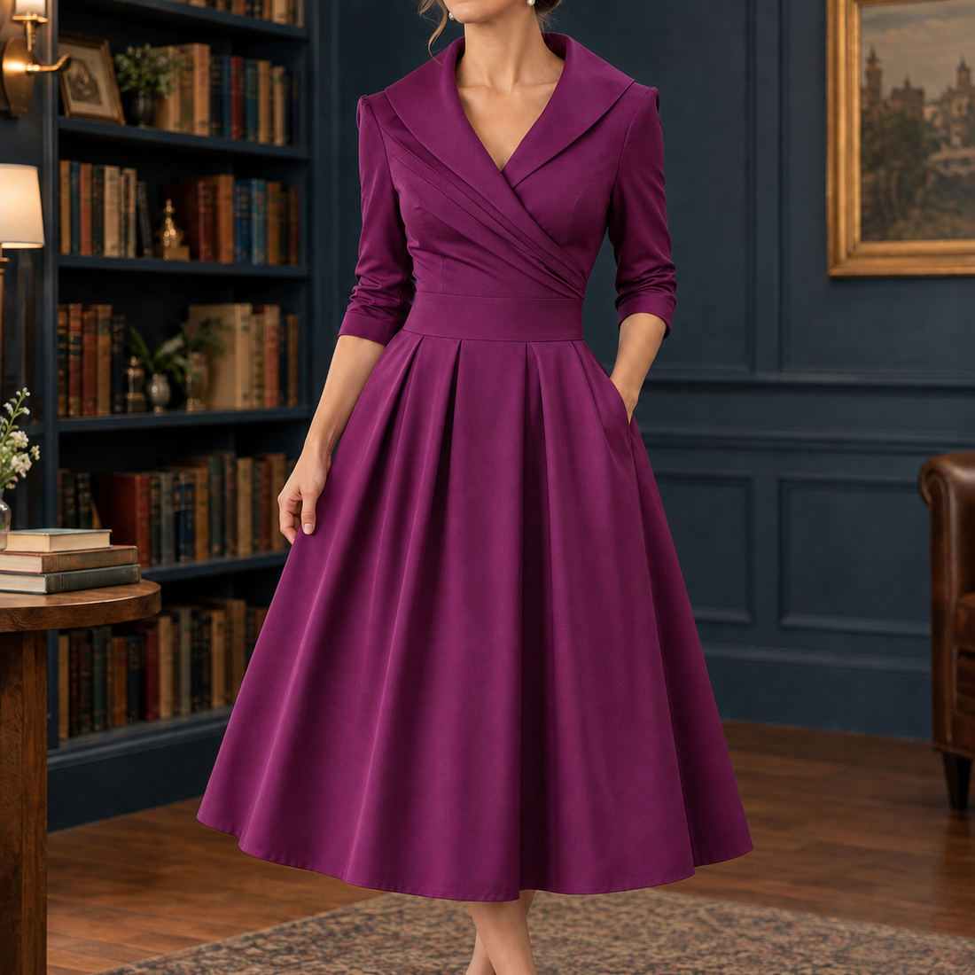 Mercedes-Eve Wrap Midi Dress - Purple