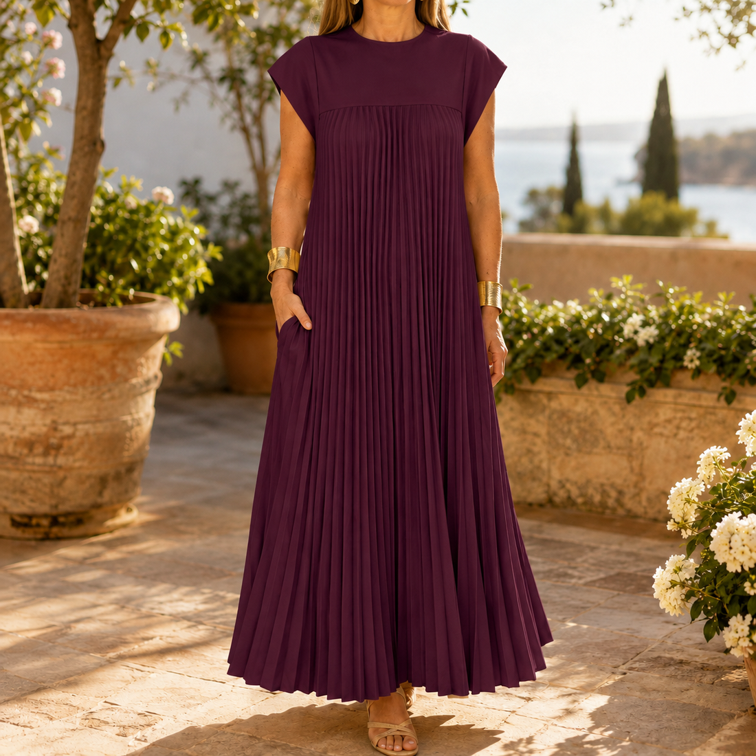 Willa Pleated Maxi Dress - Wine