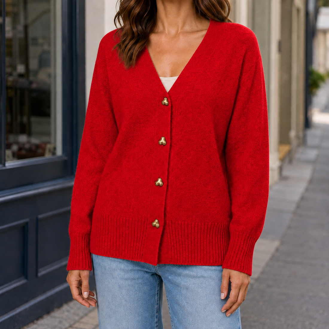 Laurel V-Neck Sweater - Red
