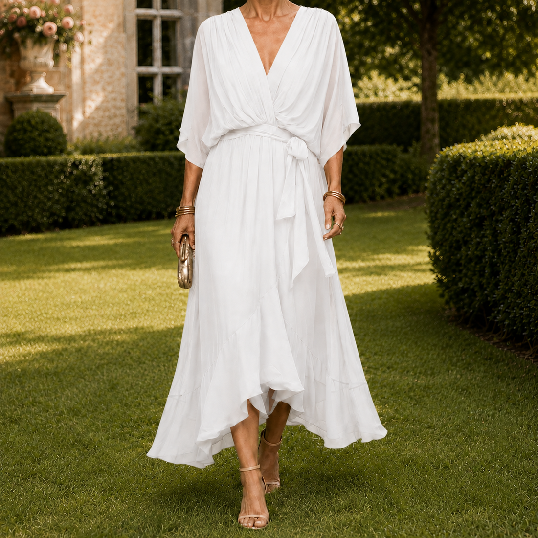 Petra High Low Dress - White
