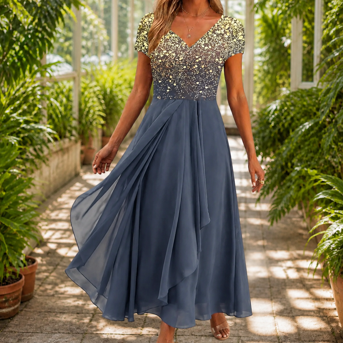 Lydia Printed Maxi Dress - Gold And Blue