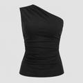 One-shoulder ruched fitted top with asymmetrical neckline and sleek body-contouring silhouette