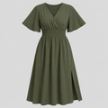 Flutter sleeve maxi dress with surplice V-neckline, smocked waistband, and flowing floor-length silhouette