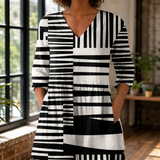 Willa-Lane V Neck Blouse - Black White