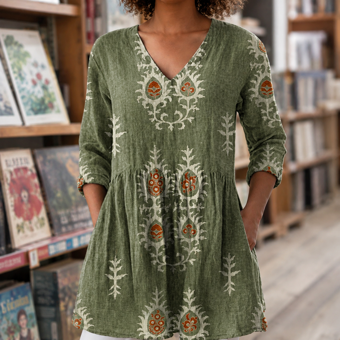 Beatrix-Skye V-Neck Tunic - Green