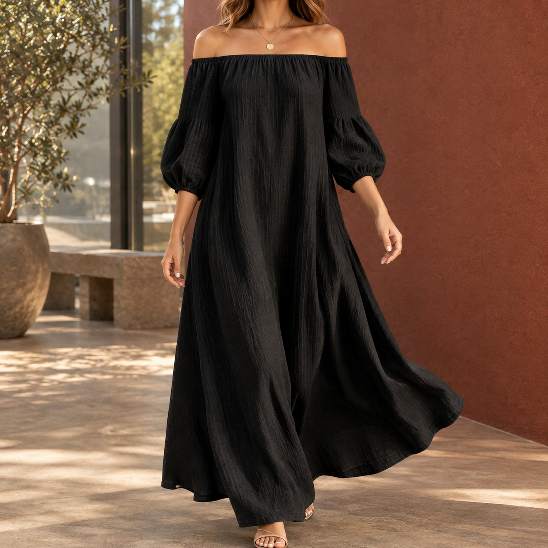 Beatrix-Rose Off-Shoulder Maxi Dress - Black