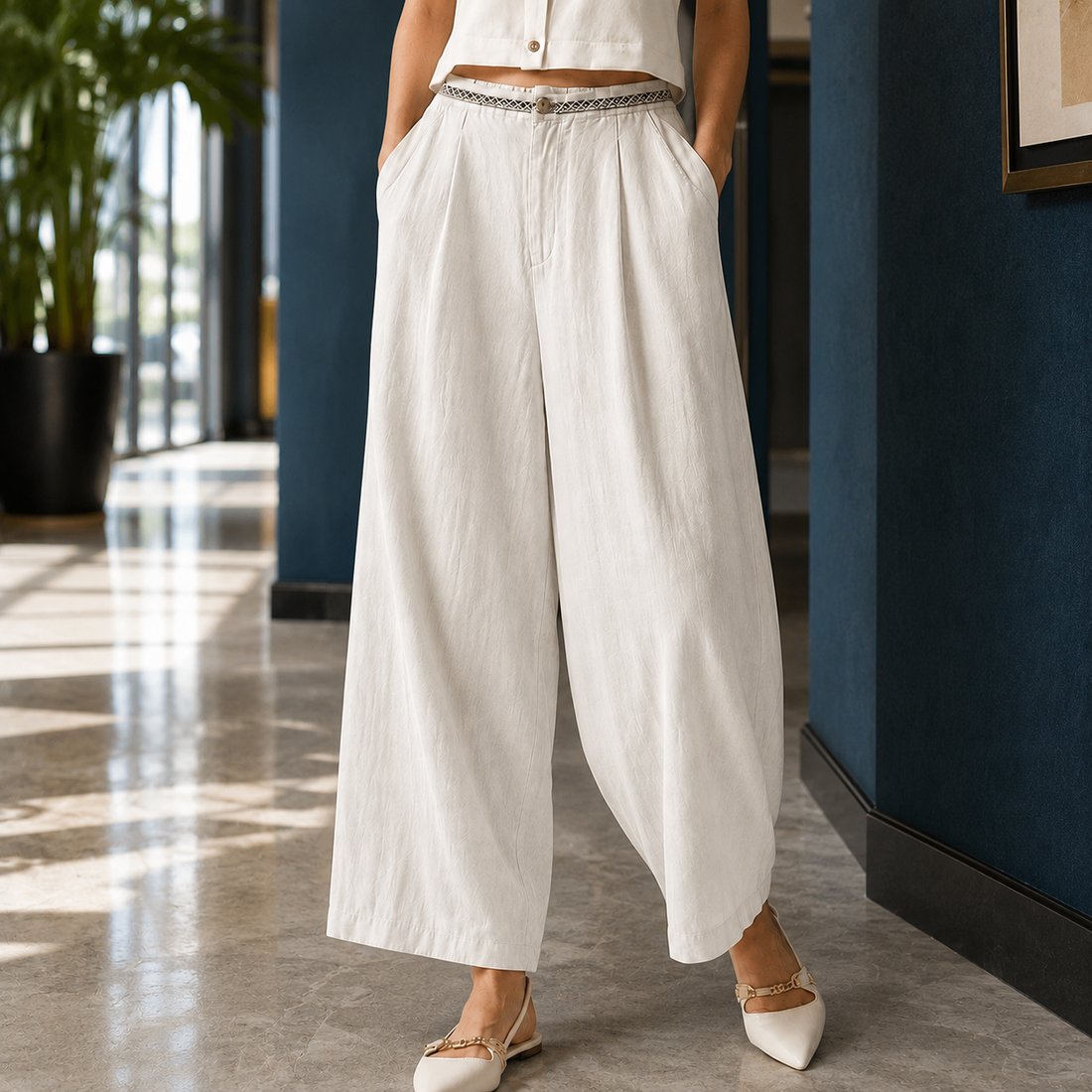 Juliet Wide Leg Pants - Off White