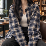 Honora-Sage Plaid Overshirt - Navy Blue Plaid