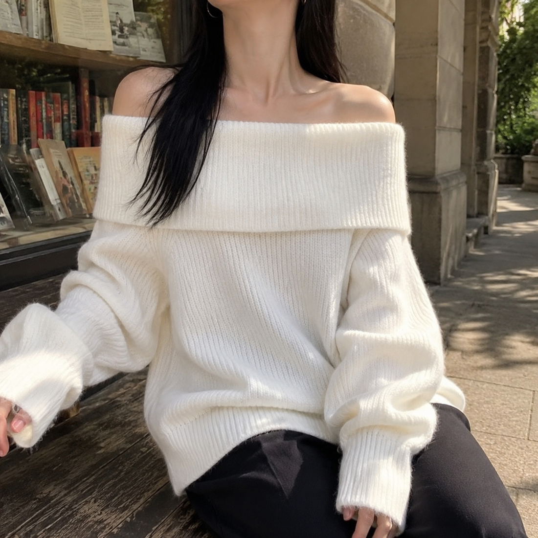 Magdalena Off Shoulder Sweater - White