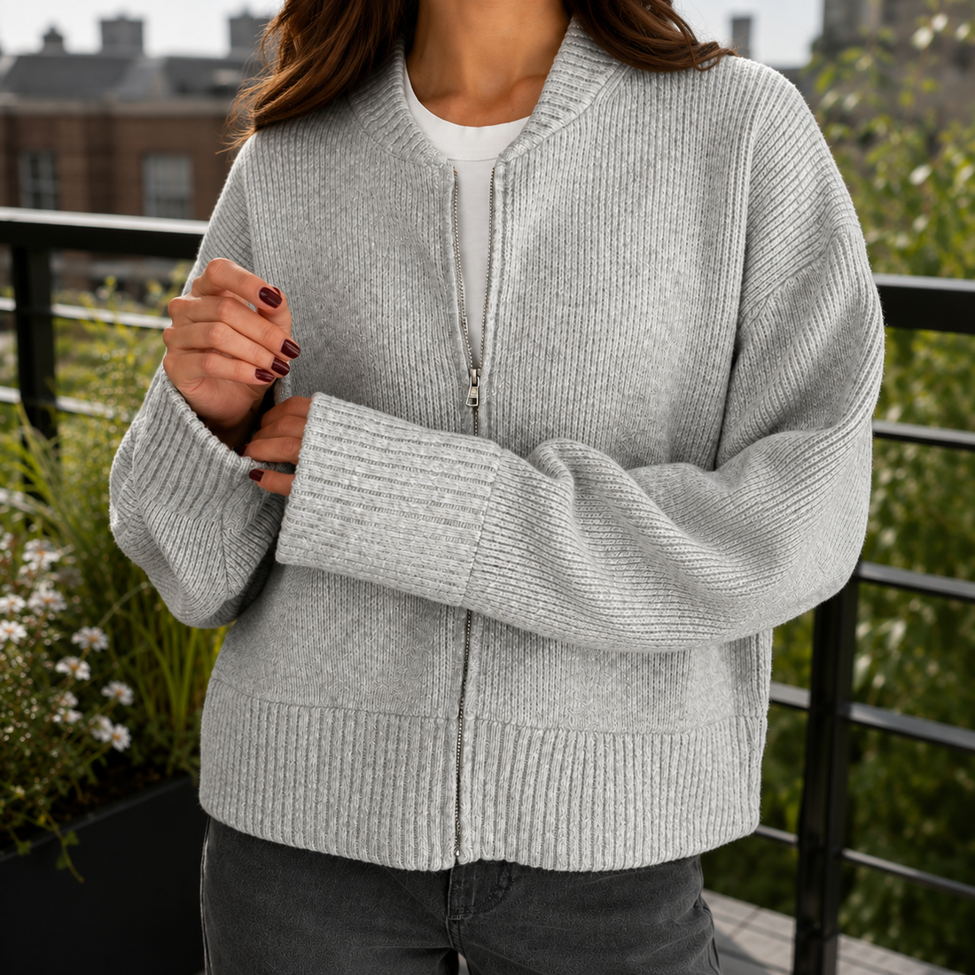 Sonia Ribbed Cardigan - Silver Gray
