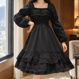 Elara-Marie Ruffled A-Line Dress - Black