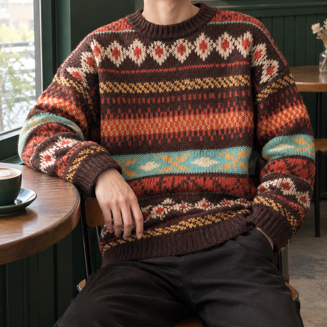 Fintan Fair Isle Sweater - Coffee