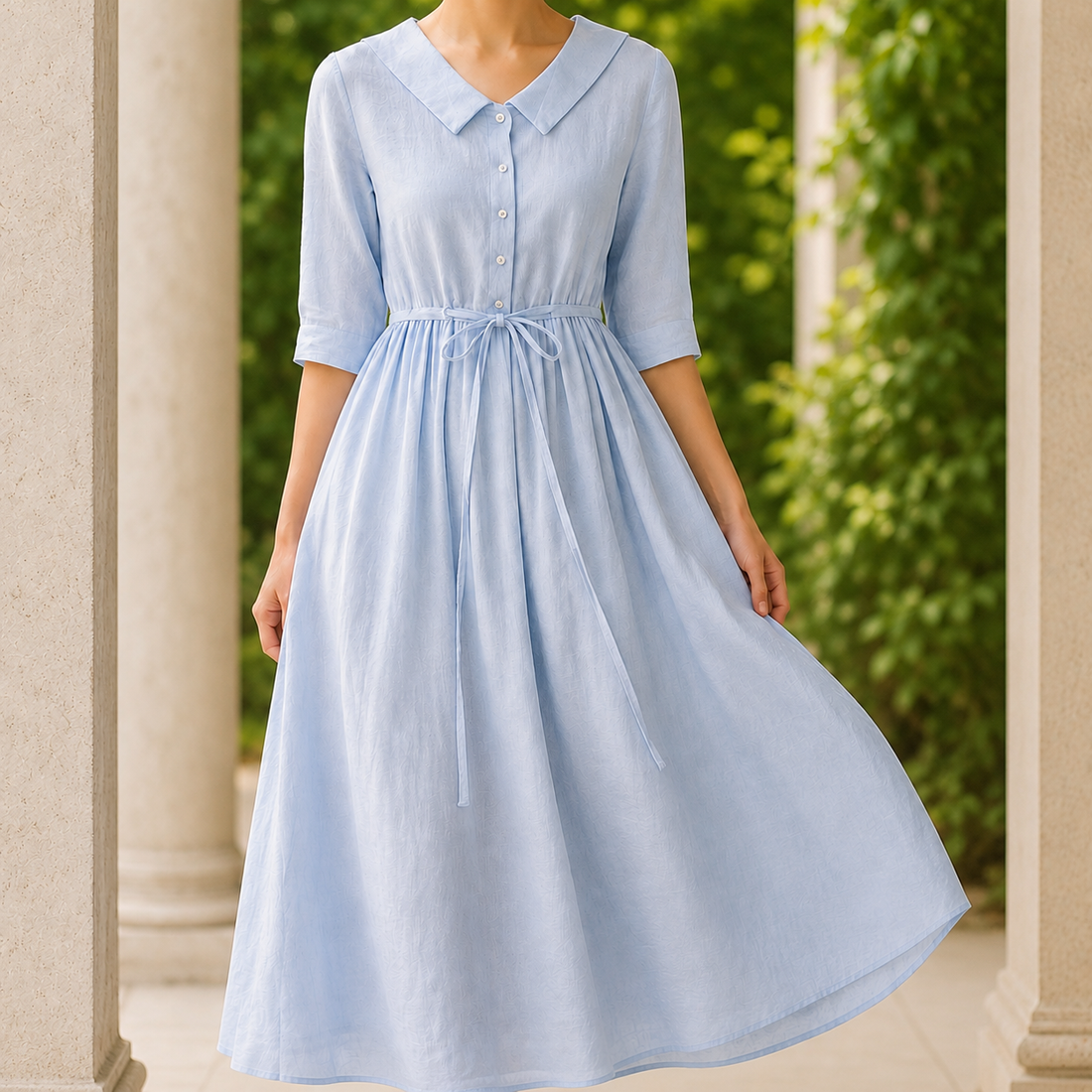 Matilda Belted Midi Dress - Blue