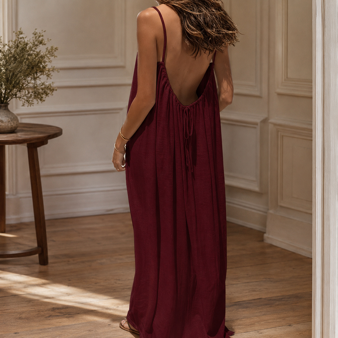 Zelie Backless Maxi Dress - Burgundy