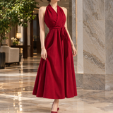 Quinn Halter Midi Dress - Red
