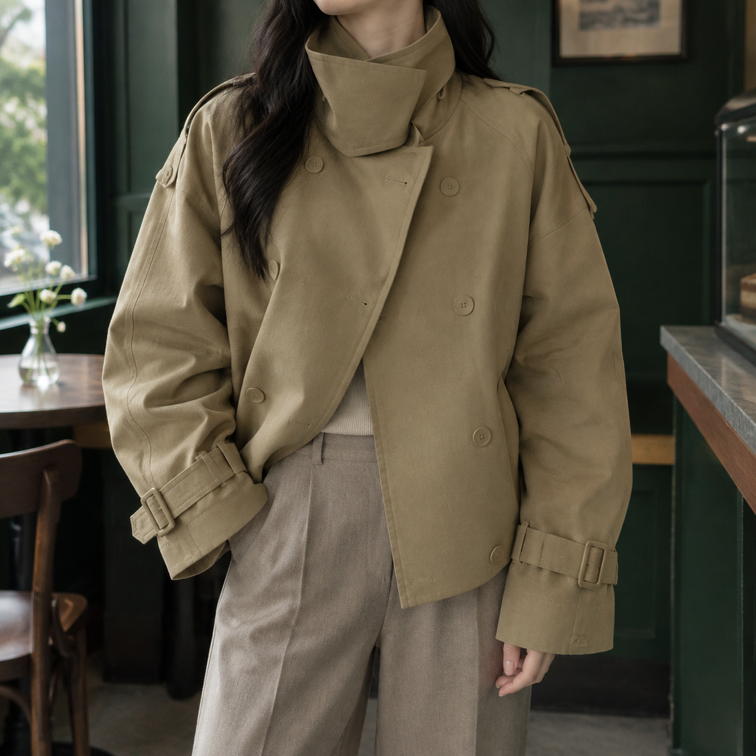 Halcyon Cropped Jacket - Khaki