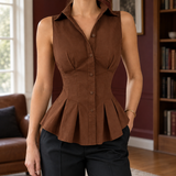Chantal-Sage Tailored Peplum Top - Dark Brown