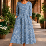 Maeve Gathered Midi Dress - Floral Blue