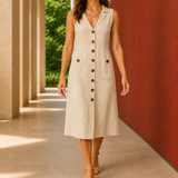 Brigitte-Hope Button-Front Midi Dress - Beige