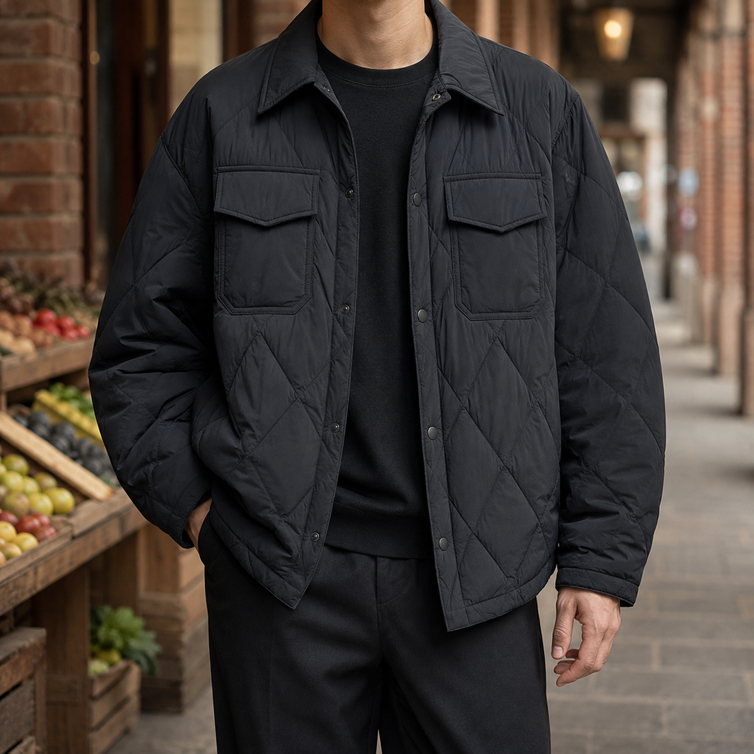 Odilon Quilted Overshirt - Black