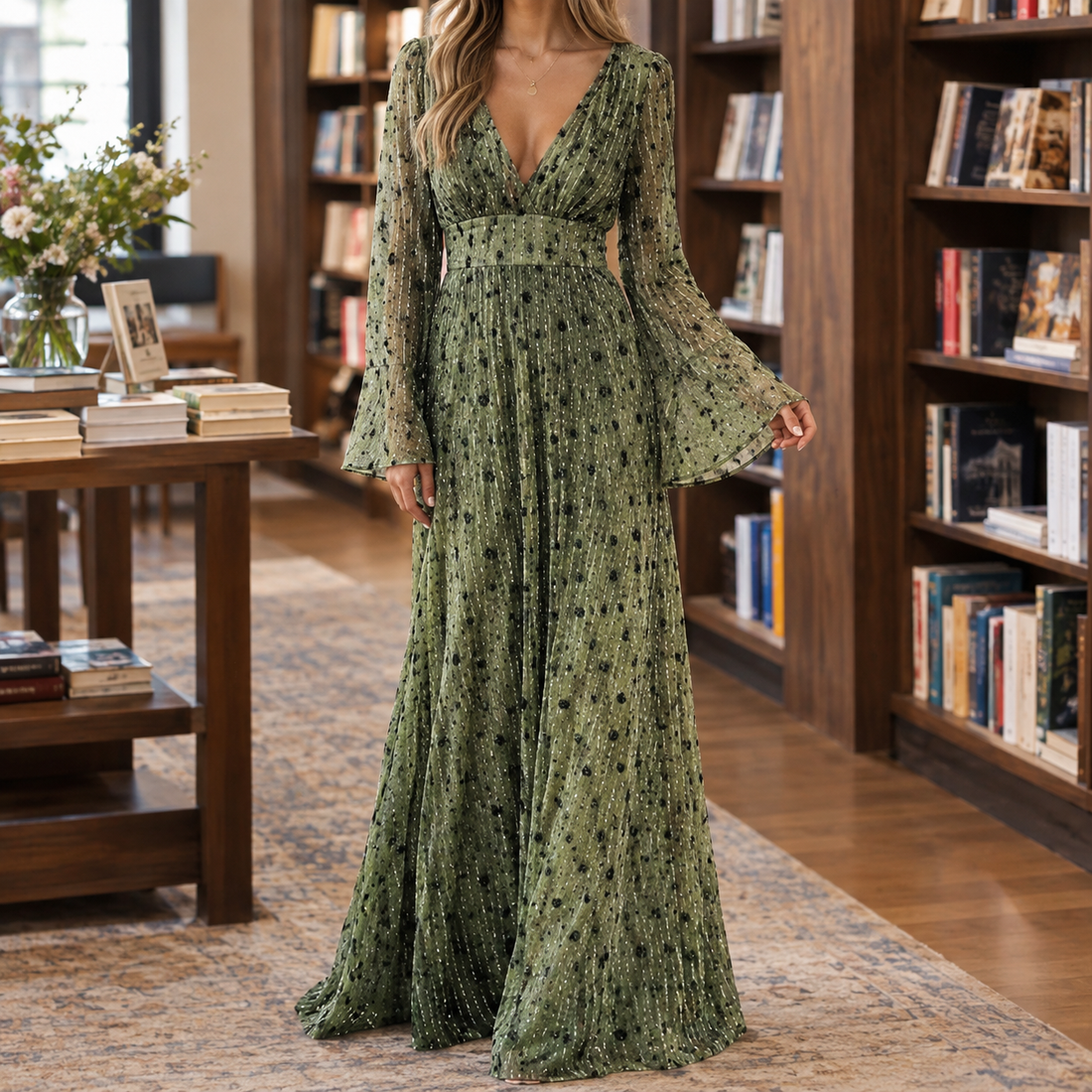 Rosalie-Faye Shimmer Maxi Dress - Green
