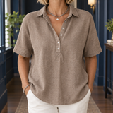 Anais-Pearl Collared Blouse - Khaki