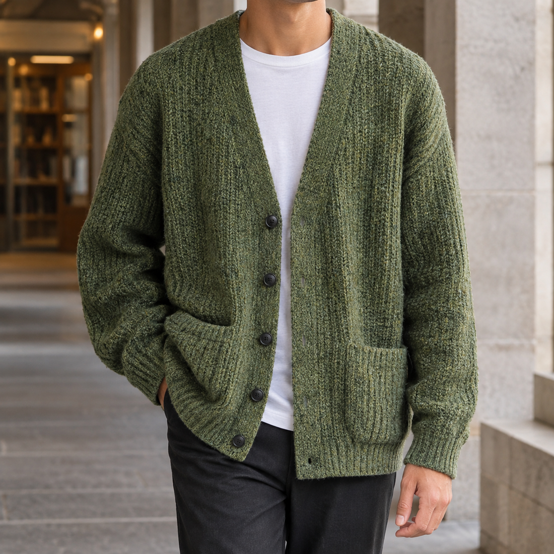 Nicodemus-Miles Textured Cardigan - Green